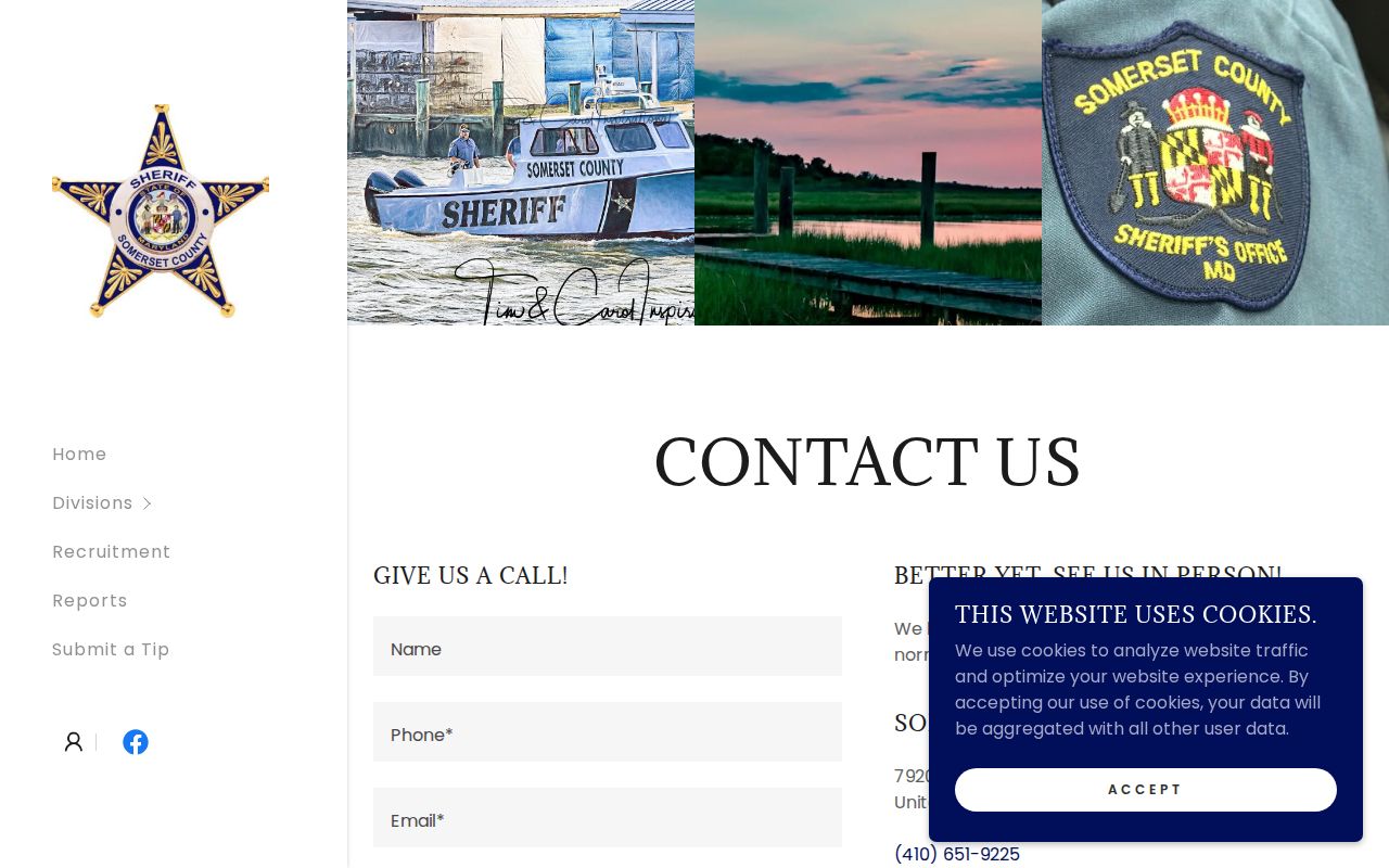 Somerset County warrant service questions showing the Sheriff's Westover address and contact line