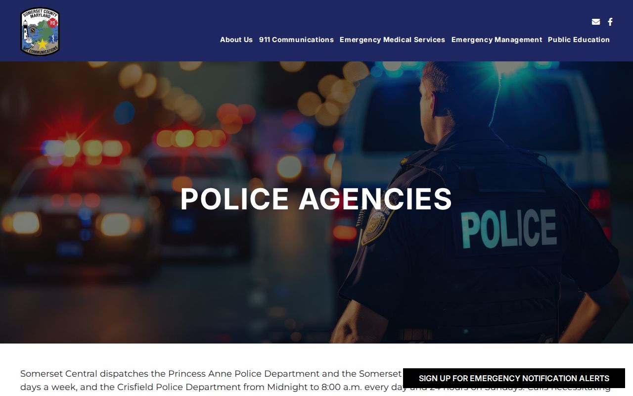 Somerset County municipal court warrant lookup showing the county dispatch relationship among the Sheriff and city police agencies