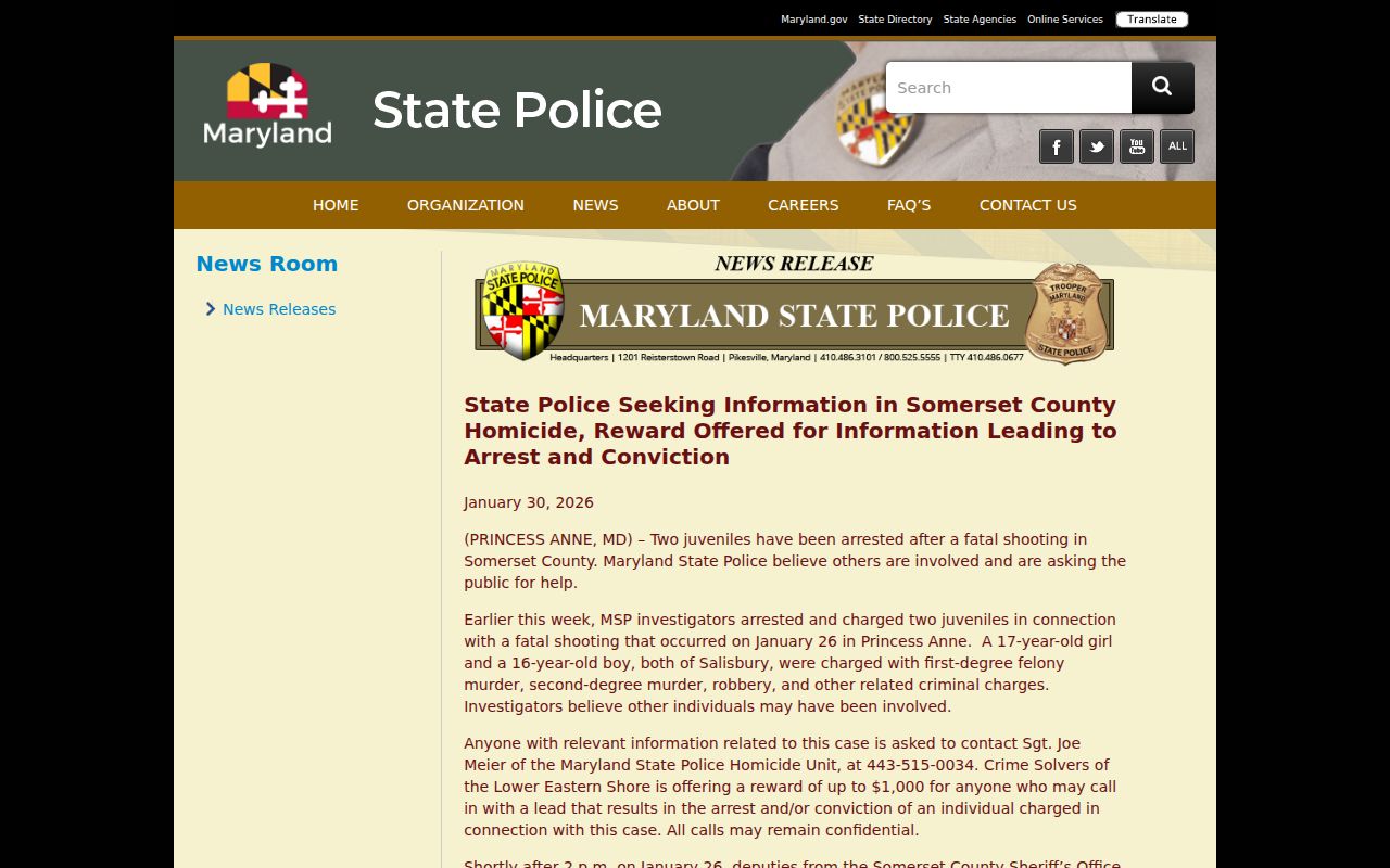 Somerset County most wanted guide showing the Crime Solvers tip and reward program language